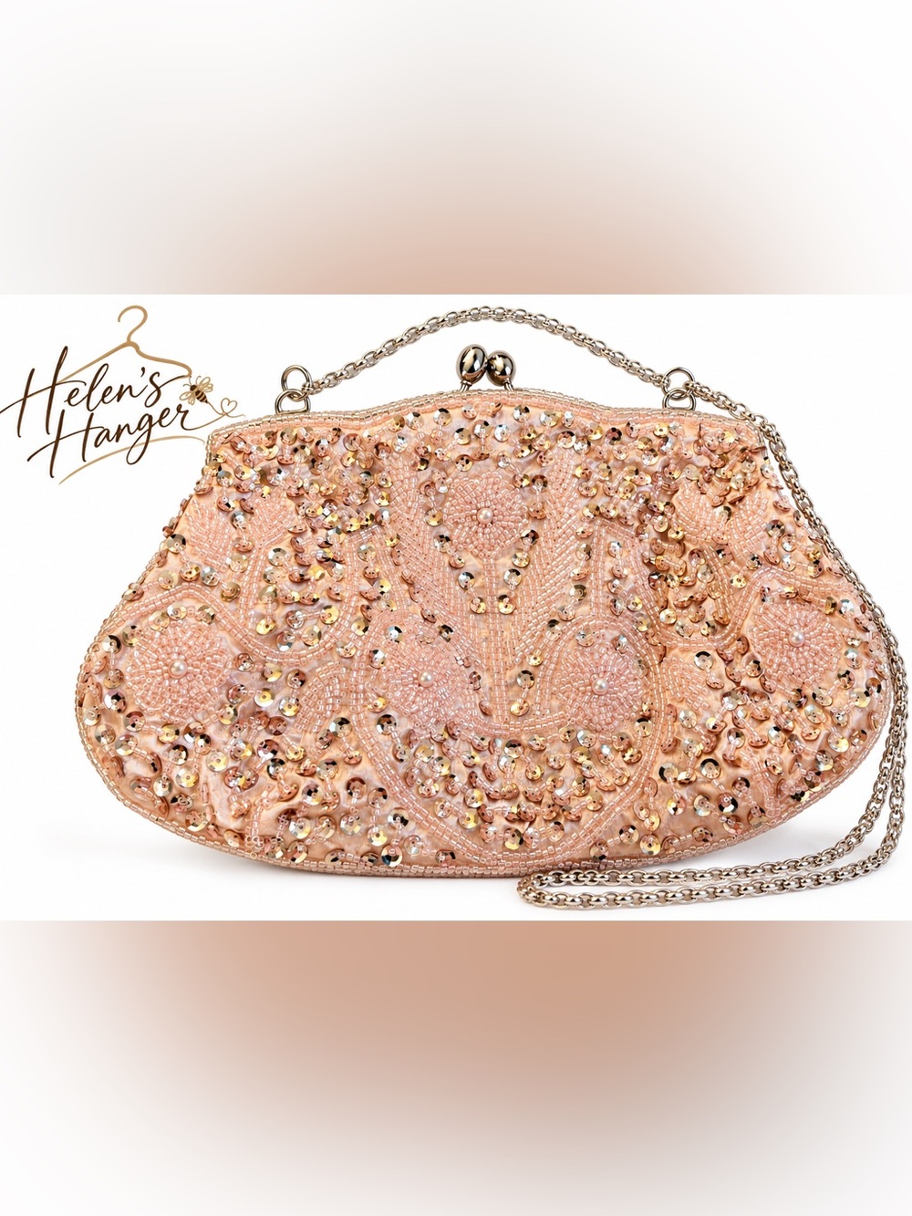 Simcat Blush Pink Beaded Sequin Evening Bag Clutch Formal Purse